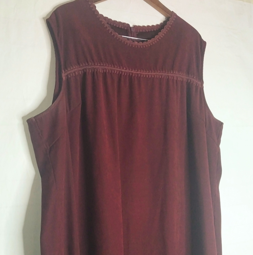 I.K.C Vintage 3XL Burgundy Faux Suede Maxi Sheath Dress Lace Trim Plus Size